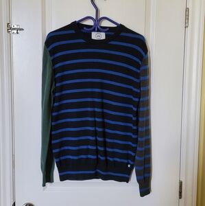 Kronstadt sweater men's pullover preppy medium stripes cotton blue grey green